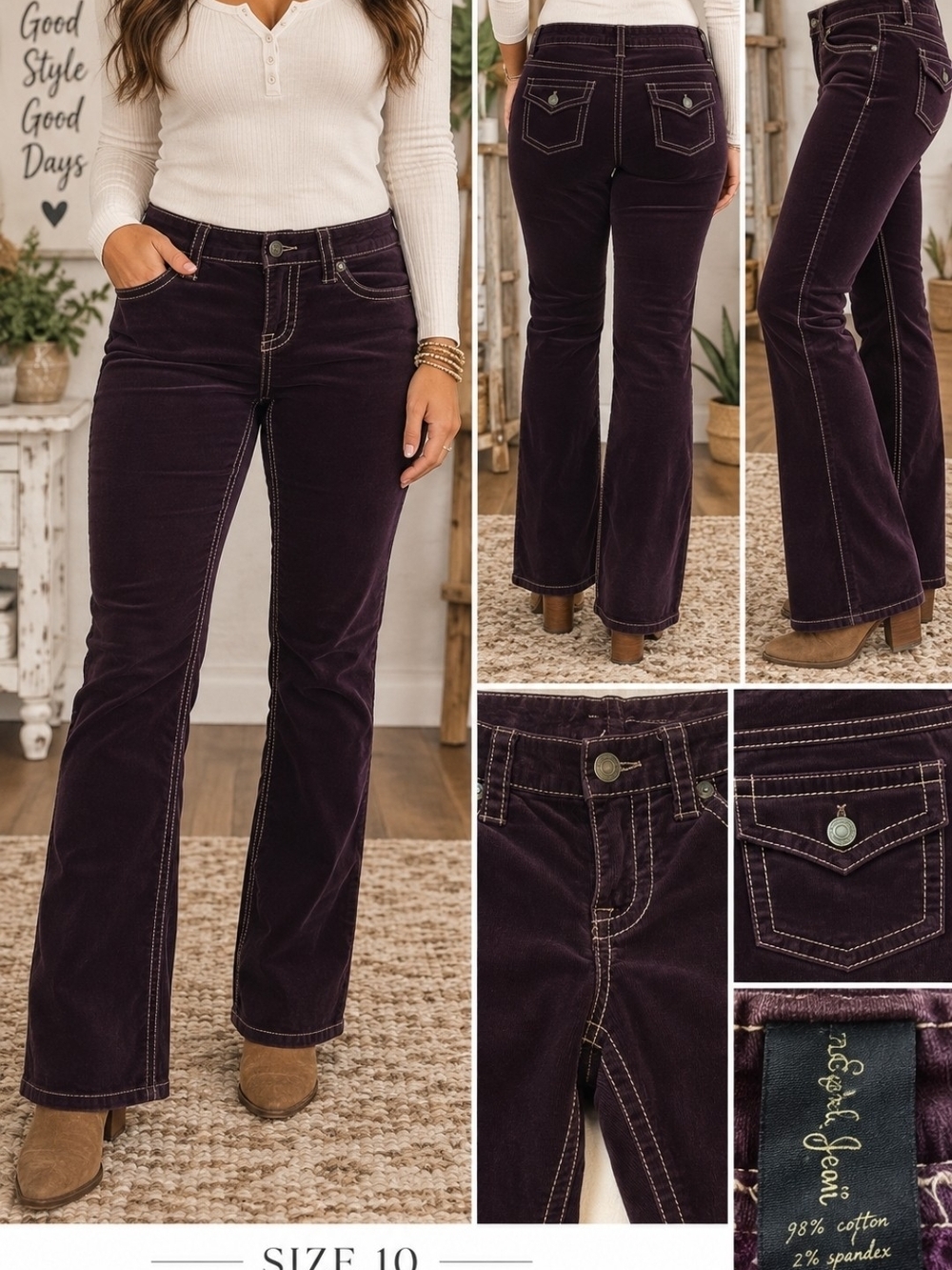 Victoria Secret-London Jean Eggplant Purple Corduroy Bootcut Pants Size 10
